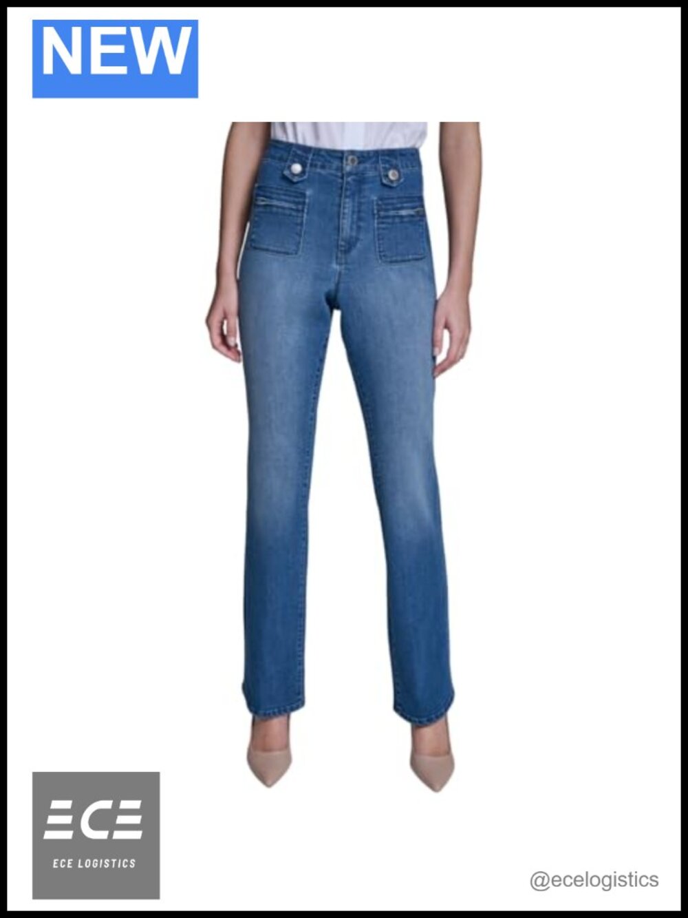 Super Stretch Flared Mid Rise Front Pocket Jeans Regular Fit Button Closure